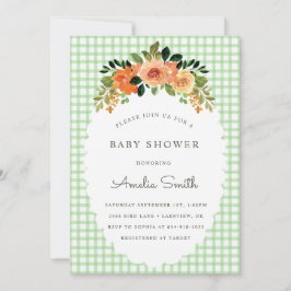 Invitación 018 Grass Green Gingham Baby Shower Invitations