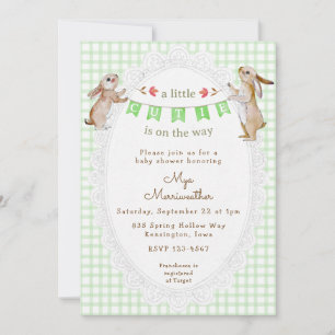 Invitación 018 Verde de hierba Conejo dulce a cuadros Baby Sh
