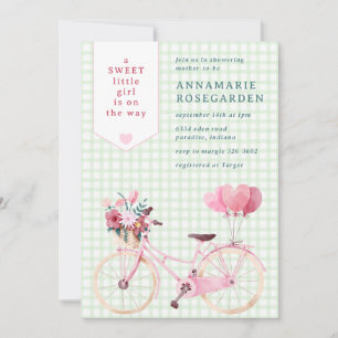 Invitación 018 Verde Hierba Dulce Floral Niña Bicicleta Baby 