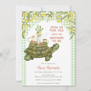Invitación 018 Verde Hierba Té de Jardín Tortuga Baby Shower