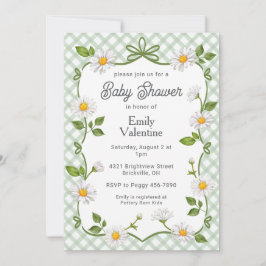 Invitación 019 Forest Green Floral Daisy Plaid Baby Shower