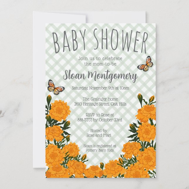 Invitación 019 Forest Monarca Marigold Baby Shower (Anverso)