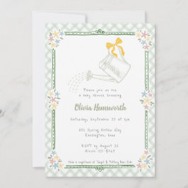 Invitación 019 Regadera de gingham verde bosque Cumpleaños de