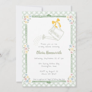 Invitación 019 Regadera de gingham verde bosque Cumpleaños de