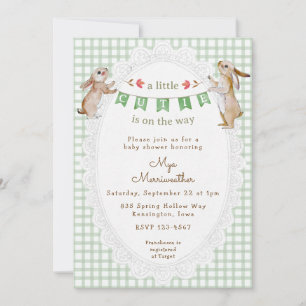 Invitación 019 Verde Bosque Dulce Conejo Cuadros Baby Shower