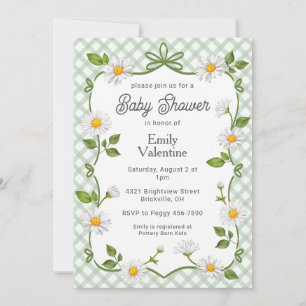 Invitación 019 Verde Bosque Floral Cuadros de Margarita Baby 