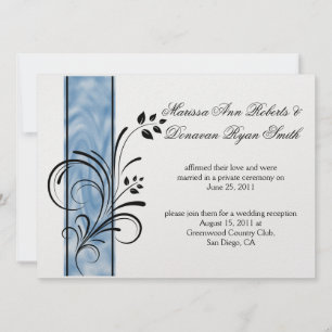 Invitación 01 Black Floral Swirls Blue Stripe Post Boda