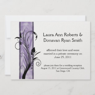 Invitación 01 Black Floral Swirls Purple Stripe Post Boda