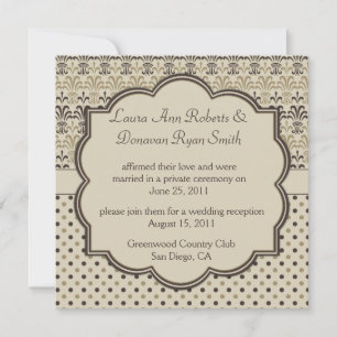 Invitación 01 Brown Tan Cream Damask Dots Post Boda