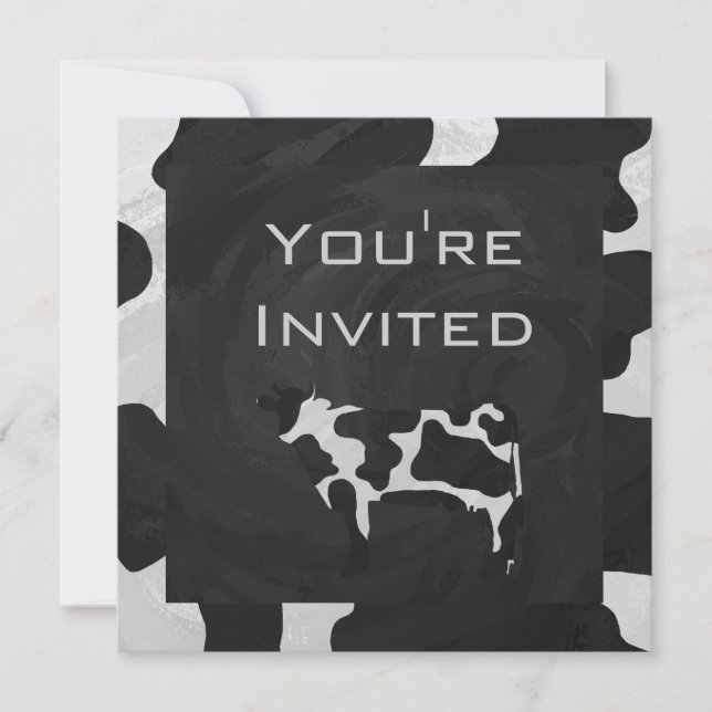 Invitación 01 de 12Monograma blanco y negro de vaca (Anverso)