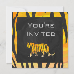 Invitación 01 Monograma negro y Naranja de tigres