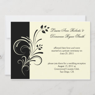 Invitación 01 Negro Marfil Crema Floral Remolinos Post Boda