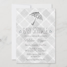 Invitación 020 Gris Cuadros Umbrella Bebe Ducha de Regalos