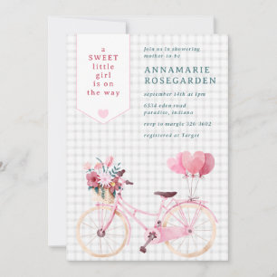 Invitación 020 Gris Niebla Dulce Chica Floral Bici Baby Showe
