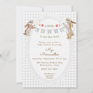Invitación 020 Gris Niebla Dulce Conejo a Cuadros Baby Shower