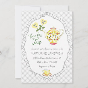 Invitación 020 Gris Niebla Dulce Fiesta del Té de Cuadros de 