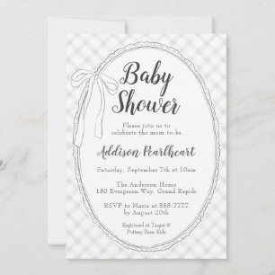 Invitación 020 Gris Niebla Encaje Gingham Baby Shower