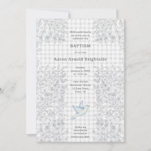 Invitación 020 Gris Niebla Paloma Botánico Cruz Gingham Bauti