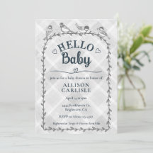 020 Niebla Gris Gingham Pájaros Acríllico Baby Sh