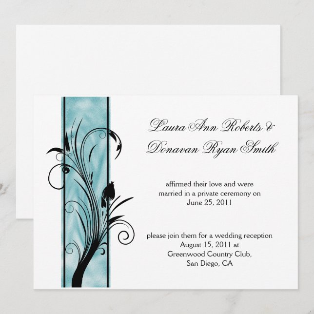 Invitación 02 Black Floral Swirls Verde azulada Stripe Post B (Anverso / Reverso)