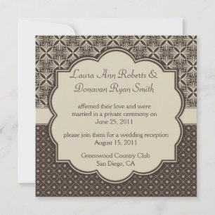 Invitación 03 Marrón Beige Damask y Puntos Post Boda