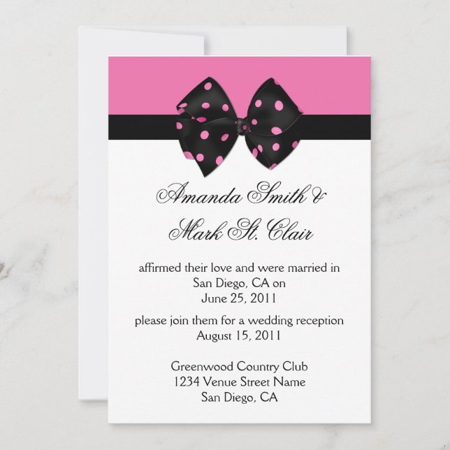 Invitación 03 Recepción de Bodas Posteriores con Lunares Rosa (Anverso)