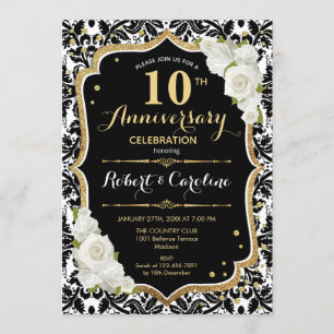 Invitación 10º Aniversario - Blanco Negro Dorado