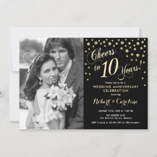 Invitación 10º Aniversario con Foto - Oro Negro
