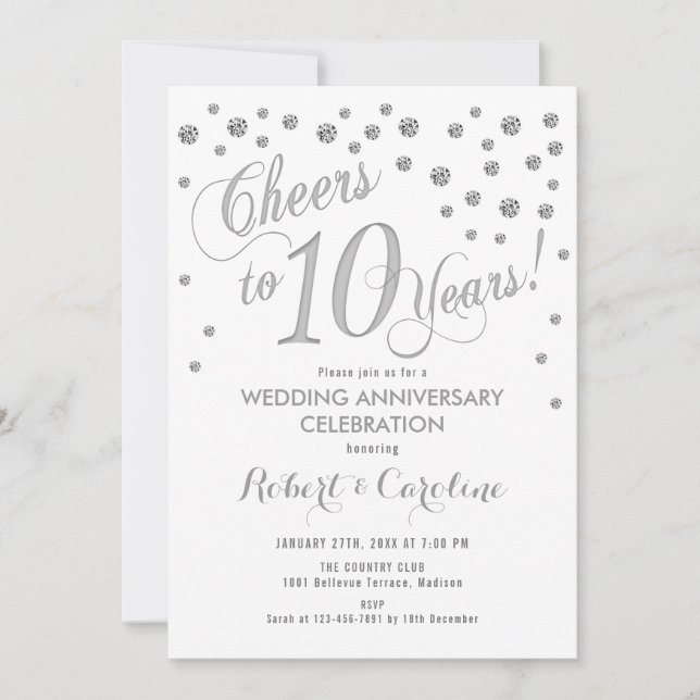 Invitación 10º Aniversario de Boda - Blanco Platea (Anverso)