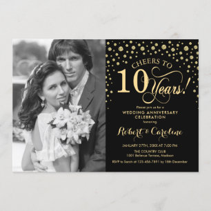 Invitación 10º Aniversario de Boda con Foto - Dorado Negro