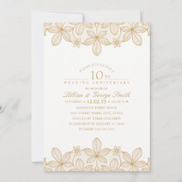 Invitación 10º Aniversario de Boda Encaje Dorado Elegante