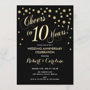 Invitación 10º Aniversario de Boda - Negro y Oro