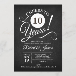 Invitación 10º Aniversario de Boda - Pizarra y Blanco