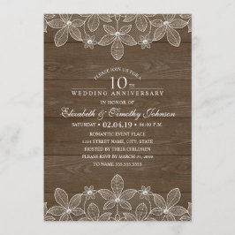 Invitación 10º Aniversario de Boda Rustico Madera País Encaje