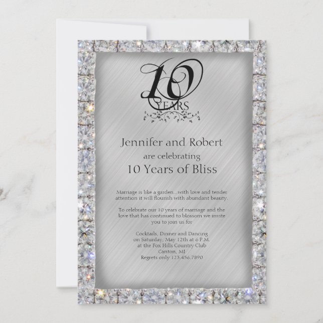 Invitación 10º Aniversario de Bodas de Estaño y Diamante (Anverso)