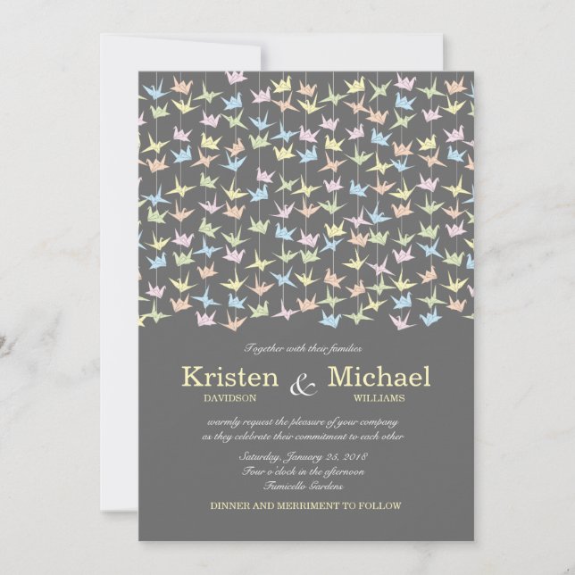 Invitación 1000 Boda de grúas de papel colgante (gris) (Anverso)