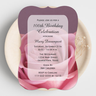 Invitación 100.ª Belleza Rosa de la fiesta de cumpleaños