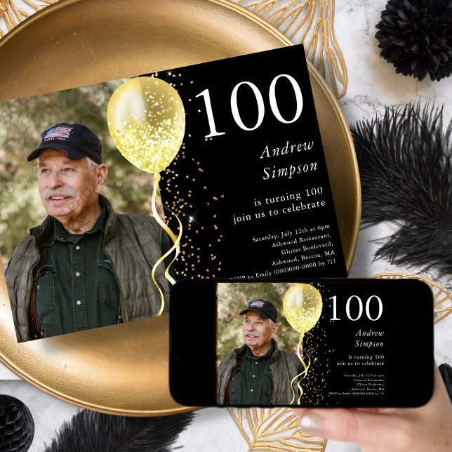 Invitación 100.ª | Cumpleaños de la foto del Purpurina de oro (Subido por el creador)