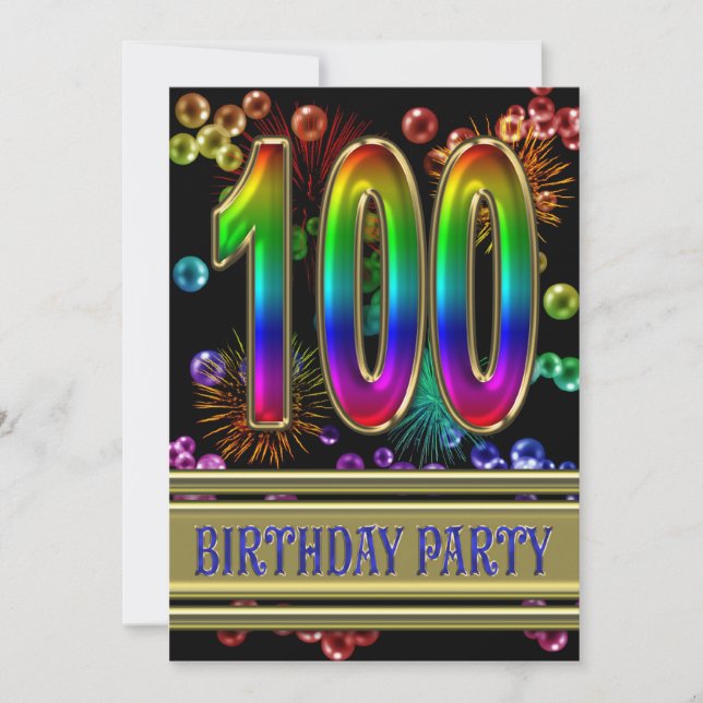 Invitación 100.ª fiesta de cumpleaños con burbujas (Anverso)