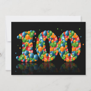 Invitación 100.ª fiesta de cumpleaños, con burbujas y bolas