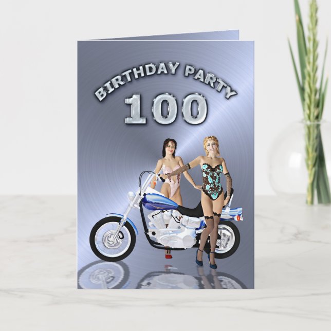 Invitación 100.ª fiesta de cumpleaños con chicas y moto (Anverso)