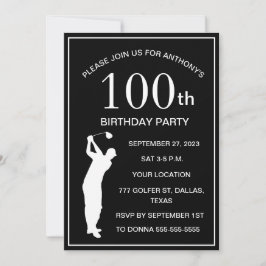 Invitación 100.ª fiesta de cumpleaños Golf Black Par Adult Go