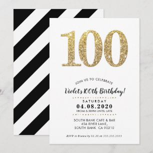 Invitación 100.ª FIESTA DE CUMPLEAÑOS INVITA A purpurina de o