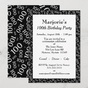 Invitación 100.ª fiesta de cumpleaños Patrón de números blanc