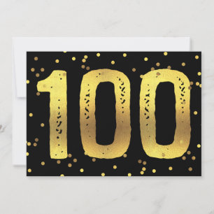 Invitación 100.ª fiesta de cumpleaños Relieve metalizado dora