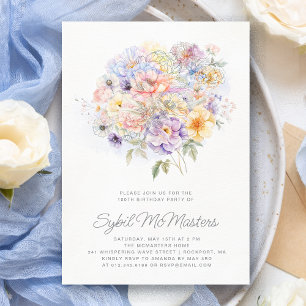 Invitación 100.ª fiesta de cumpleaños Watercolor Floral Bouqu