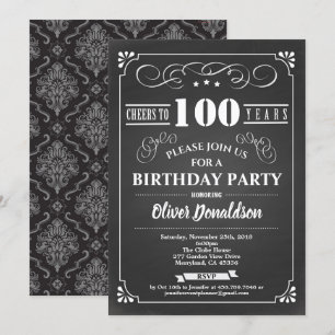 Invitación 100.º camisón de la fiesta de cumpleaños blanco y