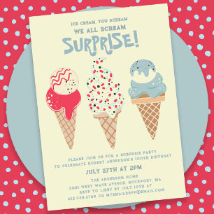 Invitación 100.º Cono de helado de Fiesta de sorpresa de cump