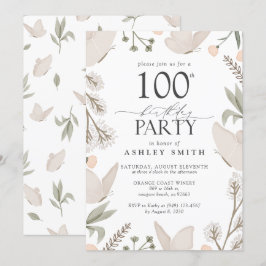 Invitación 100.º cumpleaños Butterflies Floral Neutral