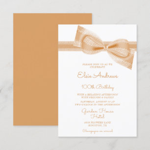 Invitación 100.º Cumpleaños Centenario de Peach Bow y Ribbon
